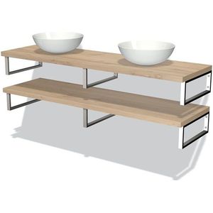 Modulo Plato Badkamermeubel voor waskom | 160 cm Lichtbruin eiken front Lichtbruin eiken blad 2 wastafelbladen