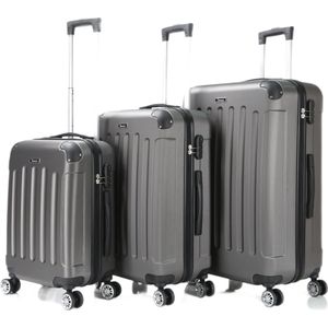 Kofferset Traveleo Babij - 3-delig - Complete Set - Koffer - Handbagage 35L + 65L en 90L Ruimbagage - ABS01 - Grijs