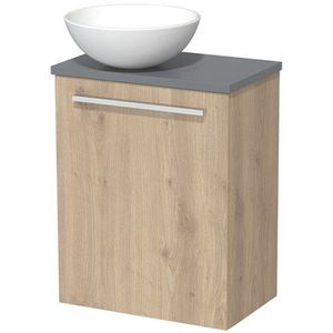 Toiletmeubel met waskom | 41 cm Lichtbruin eiken Vlak front Mat wit Keramiek waskom Middengrijs blad