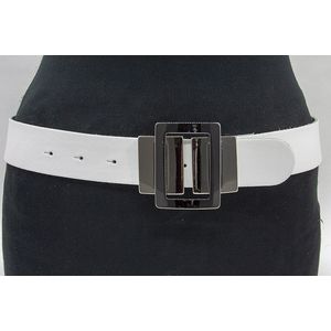 Thimbly Belts Jeans riem wit met grote gesp - heren en dames riem - 4 cm breed - Wit - Echt Leer - Taille: 90cm - Totale lengte riem: 105cm