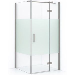Diamond Douchecabine | 100x80 cm Rvs Helder met matte strook Draaideur Rechthoek