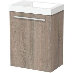 Modulo Pico Toiletmeubel met wastafel | 40 cm Eiken Vlak front Mineraalmarmer