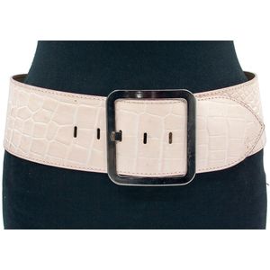 Thimbly Belts Dames heup ceintuur zacht roze croco - dames riem - 8 cm breed - licht roze - Echt Leer - Taille: 85cm - Totale lengte riem: 100cm