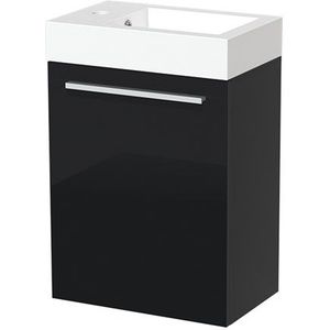 Modulo Pico Toiletmeubel met wastafel | 40 cm Hoogglans zwart Vlak front Mineraalmarmer