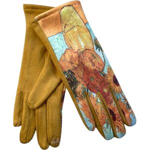 Zachte handschoen dames - Zonnebloemen - Van Gogh - Licht blauw - One size
