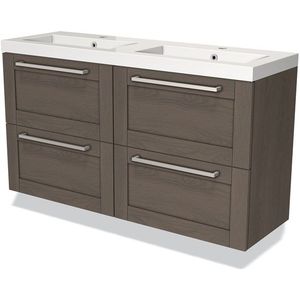Modulo Slim Badkamermeubel met wastafel | 120 cm Donkerbruin eiken Kader front Mineraalmarmer 4 lades