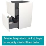 Modulo Slim Badkamermeubel met wastafel | 60 cm Mat wit Lamel front Keramiek 2 lades onder elkaar