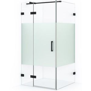 Diamond Douchecabine | 100x80 cm Mat zwart Helder met matte strook Draaideur Rechthoek