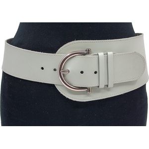 Thimbly Belts Dames brede heupriem grijs-wit - dames riem - 5.5 tot 11 cm breed - Beige - Echt Leer - Taille: 95cm - Totale lengte riem: 110cm