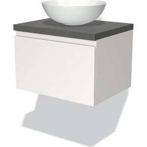 Modulo Plato Badkamermeubel voor waskom | 60 cm Mat wit Greeploos front Donkergrijs beton blad 1 lade
