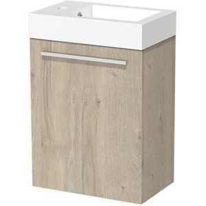 Modulo Pico Toiletmeubel met wastafel | 40 cm Lichtgrijs eiken Vlak front Mineraalmarmer