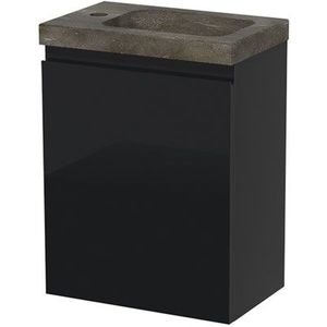 Modulo Pico Toiletmeubel met wastafel | 40 cm Hoogglans zwart Greeploos front Natuursteen