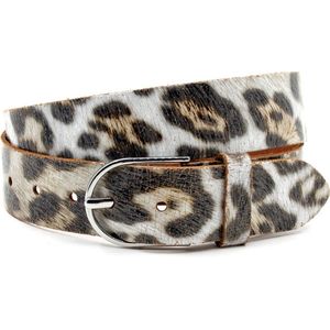 Thimbly Belts Dames riem leopard look - dames riem - 4 cm breed - Wit / Zwart / beige - Echt Leer - Taille: 95cm - Totale lengte riem: 110cm