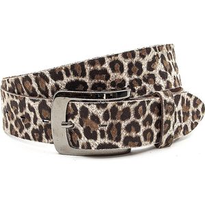Thimbly Belts Dames riem leopard look - dames riem - 4 cm breed - Beige/Zwart - Echt Leer - Taille: 85cm - Totale lengte riem: 100cm