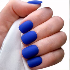 SD Press on Nails - B-10 - Plaknagels - Nagelset 20 Nagels - Blauw Matte - Gellak - Nagellak - Kort Naturel - Nageltips - Nepnagels met Lijm - Kunstnagels - Nail Art - Handmade - Valse nagels - Nagelvijl - Accessoires - Korte Nagels