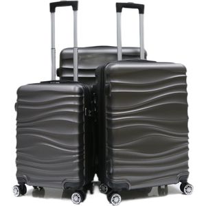 Kofferset Traveleo Babij - 3-delig - met cijferslot - Complete Set - Koffer - Handbagage 35L + 65L en 90L Ruimbagage - ABS04 - Grijs