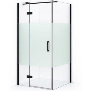 Diamond Douchecabine | 90x90 cm Mat zwart Helder met matte strook Draaideur Vierkant
