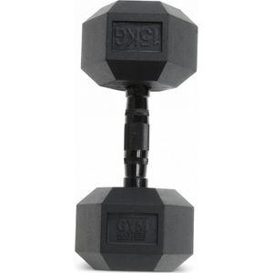Gym Masters | 15 kg - Zwarte Hexagon dumbbell zwart (1 stuk) | hexa dumbell 15kg | hexa dumbells | Dumbells set | gewichten | halters