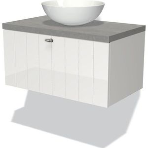 Modulo Plato Badkamermeubel voor waskom | 80 cm Hoogglans wit Lamel front Lichtgrijs beton blad 1 lade