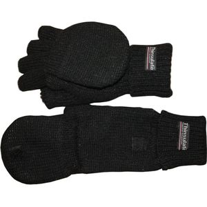 Thinsulate - Vingerloze gebreide handschoenen met kapje - Fleece voering - Zwart - S