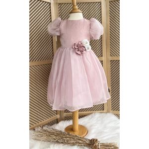 luxe feestjurk-effen jurk-tule jurk-communie jurk-galajurk-bruidsjurk-prinsessen jurk-danseres jurk-bruidsmeisjes-bruiloft-verjaardag-fotoshoot-communie-vormsel-lente feest-ballet-roze-bloem-steentjes-parels-elegant-katoen polyester-7 jaar (maat 122)