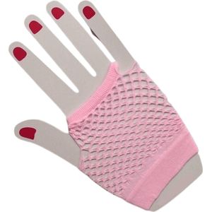 Korte fishnet handschoenen - Pink