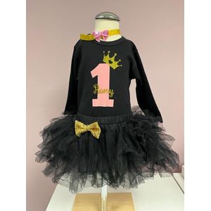 Verjaardag set-verjaardag outfit-meisje-tutu-1 jaar-fotoshoot kleding baby 1 jaar- eerste verjaardag-kleedje-verjaardag jurk-cakesmash-kleding eigen naam-themafeest-feestkleding-kinderverjaardag-set Belle (mt 80)