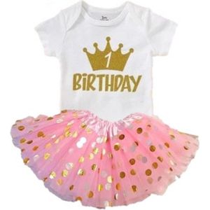 Verjaardagset-eerste verjaardag-first-1 jaar-kleedje-tutu-caksmash-fotoshoot kleding baby 1 jaar-baby first borthday outfit-little girl dress-set Denise (mt 86)
