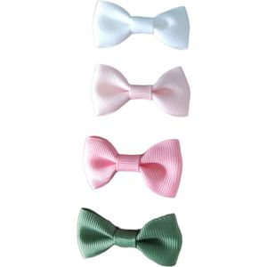 Haarspeldjes Baby met Strik - Setje Haarspeldjes voor Baby Meisjes Peuter - Meisjes Haaraccessoires - Haarclips - Wit - Zachtroze - Roze - Kaki