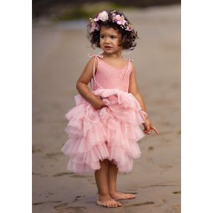 Feestjurk-kleedje-japon-galajurk-bruidsmeisje-bloemen meisje-girl-communie-dusty pink-jurk Els (mt 140/146)