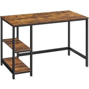 Bureau- Computertafel- Pc-tafel- Bureautafel- Met 2 legplanken rechts of links- 120 x 60 x 75 cm- Voor kantoor- Woonkamer- Stalen frame- Industrieel ontwerp- Vintage bruin-zwart