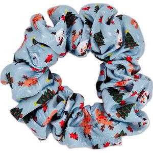 Kerst Scrunchie Voor Baasjes - Kleurrijke Haarelastiek - Blauw - Kerstmis - Kerstboom - Sneeuw - Snuggle Season - Paw My God!