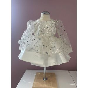 Feestjurk-feestkleding-communie-wit-doop jurk-babyjurk-meisje-girl-bruidsmeisje-verjaardag jurk-kleedje-avondjurk-japon-jurk Misty wit (mt 80/86)