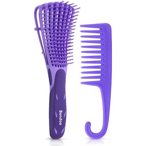 Bondoo Borstel krullend haar - Detangling Brush - Krullend Haar kam - afro kam - krullend haar producten - haarkam - detangling comb - grove kam - haarkam - brede kam borstel krullen - Paars
