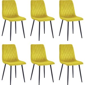 Lina® Elisia Eetkamerstoelen - Okergeel - Set van 6 - Velvet