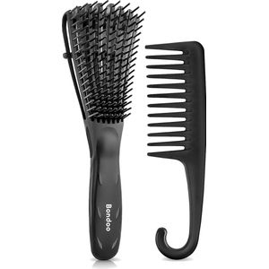 Bondoo Borstel krullend haar - Detangling Brush - Krullend Haar kam - afro kam - krullend haar producten - haarkam - detangling comb - grove kam - haarkam - brede kam borstel krullen - Zwart