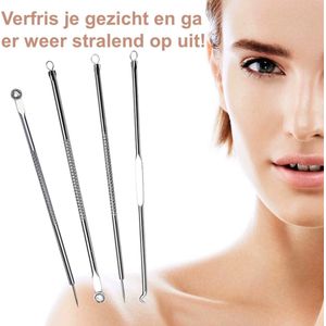 4 Comedonenlepel - Mee-eters verwijderen - Blackhead remover - Mee eter lepel - Puistenset - Poriënreiniger