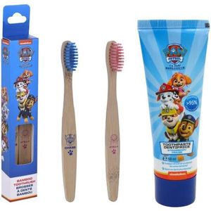 Paw Patrol Set Bamboe Tandenborstel 2 stuks + Tandpasta 50 ml