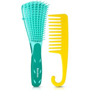 Bondoo Borstel krullend haar - Detangling Brush - Krullend Haar kam - afro kam - krullend haar producten - haarkam - detangling comb - grove kam - haarkam - brede kam borstel krullen - Groen