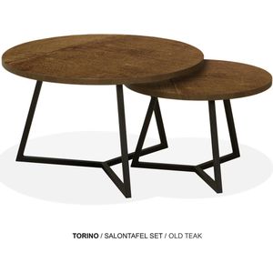 Maxfurn - Set ronde salontafels | Zeer krasvast | Kleur: old teak