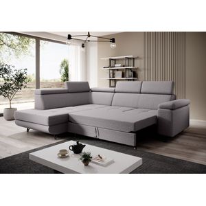 Hoekbank Junior Links - Hoeksalon met slaapfunctie en opbergruimte - Hoekzetel sofa met bed Grijs structuurstof