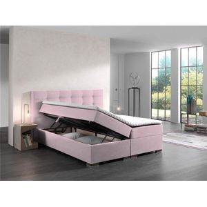 Boxspring bed Malaga compleet - 180x200 cm - Met opbergruimte - Roze velvet - Compleet bed - Boxspring met opbergruimte compleet met vaste matras en topper - Seatsandbeds