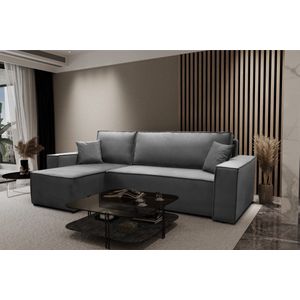 Hoekbank Carlos Hoekzetel velvet Antraciet - Hoeksalon met slaapfunctie en opbergruimte - Universele lounge links of rechts