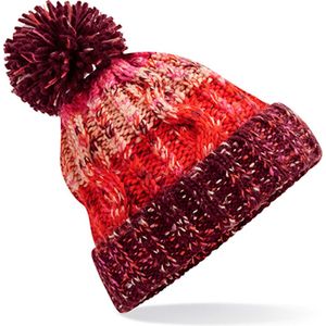 Beechfield 'Corkscrew Pom Pom Beanie' Rood/Donkerrood