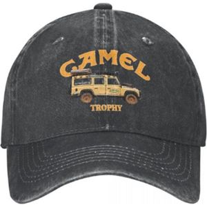 Baseballcap Camel Trophy - Stonewashed Denim Pet - Zwart - verstelbaar met gesp - one size