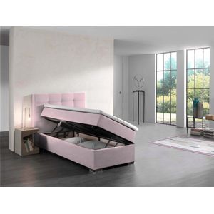 Boxspring Bed Malaga Roze Velvet 90x200 cm Met opbergruimte - boxspring met opbergruimte - Bed met opbergruimte - eenpersoonsbed seatsandbeds