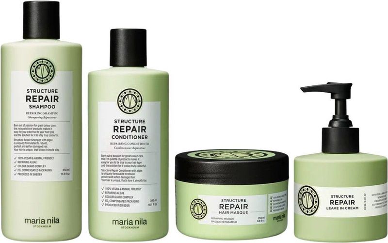 Maria Nila - Beschadigd Haar Set (Structure Repair Set met Shampoo + Conditioner + Masque + Leave In Cream)