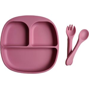 Dinerset - Kinderserviesset - 3 delig kinderserviesset - Siliconen - diner - Bestek - Kinderbestek - kinderservies - kraamcadeau - baby - kind - servies - babyservies - eten - drinken - dinerset - diner - kraampakket - Rose