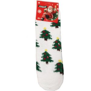 Dames Kerstsokken - Kerstboom - Groen/Wit - Maat 39-42