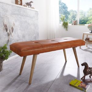 Rootz Eetkamerbank - Gangbank - Bench - Gestoffeerde bank - Massief hout - Mangohout - Geitenleer - 117 x 38 x 51 cm